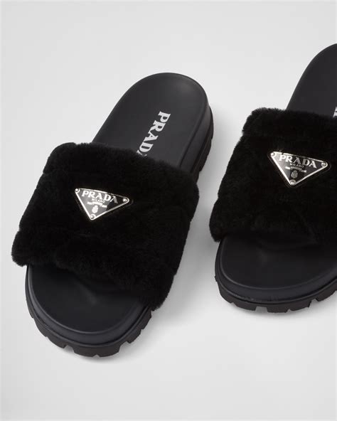 prada alippers|prada fluffy slides.